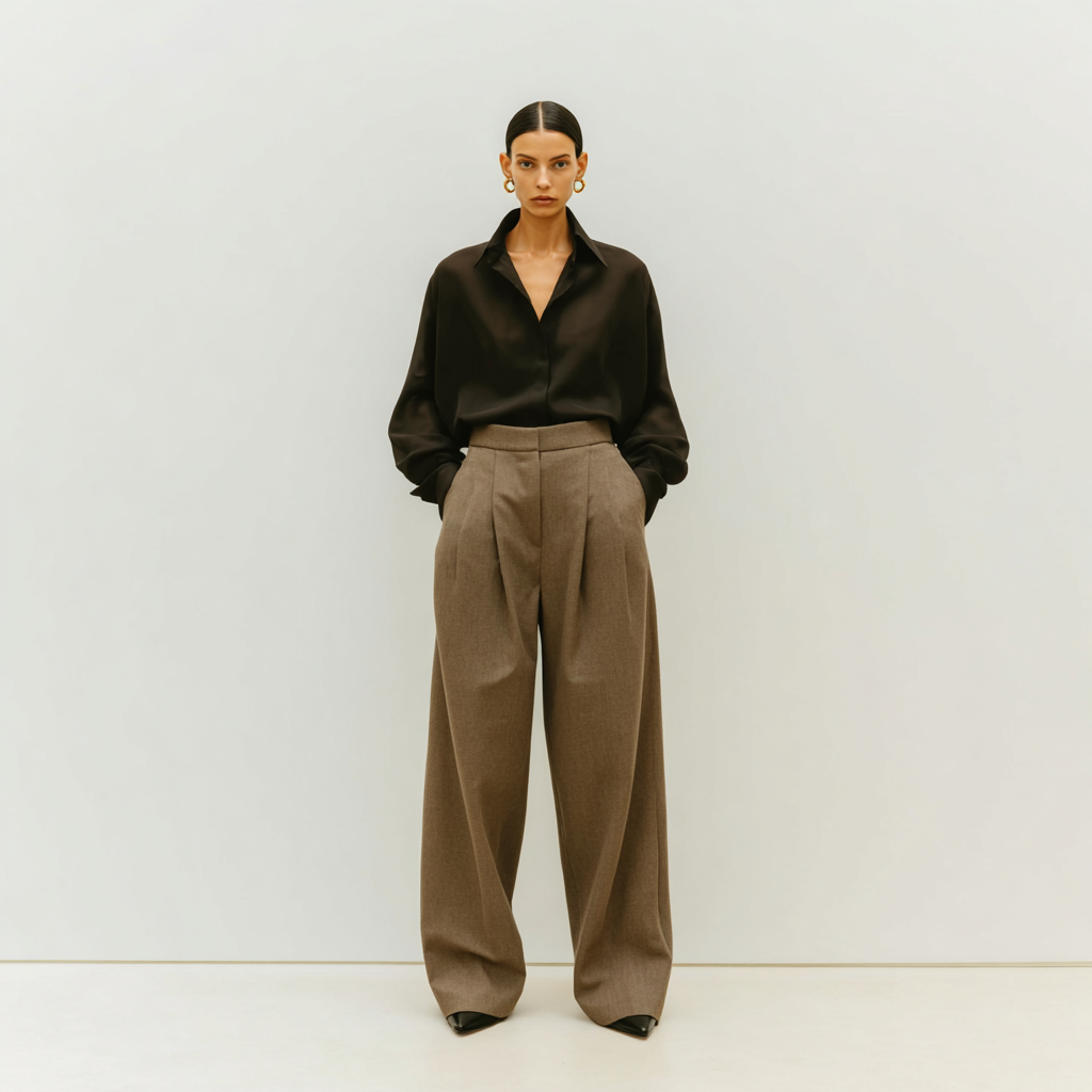 Pleated wide-leg wool pants
