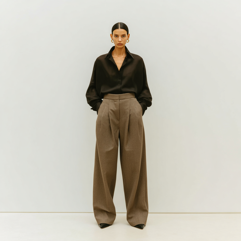 Pleated wide-leg wool pants