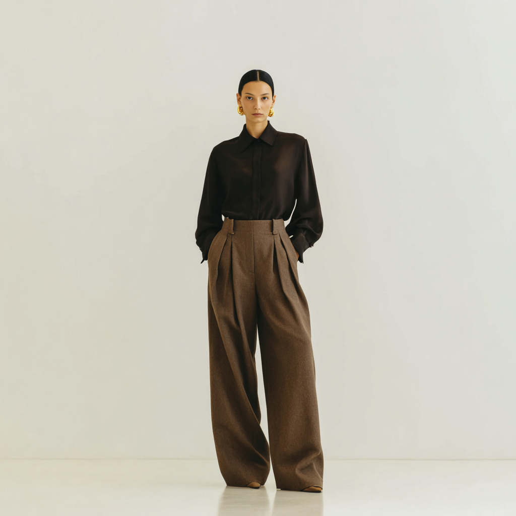 Pleated wide-leg wool pants