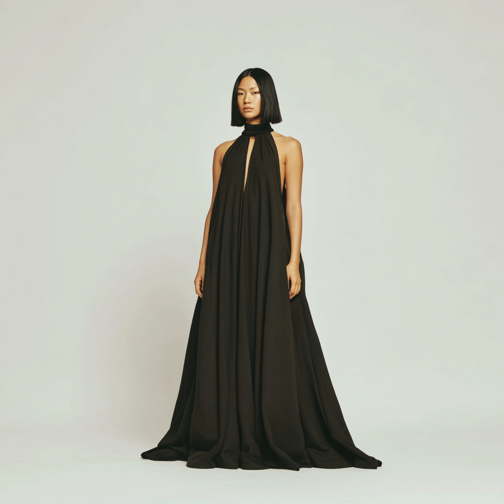 Halterneck dress in jacquard silk