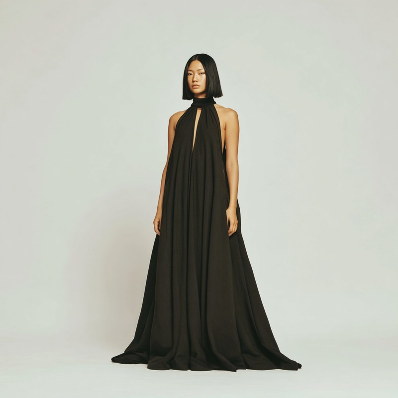 Halterneck dress in jacquard silk