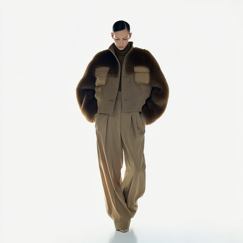 Pleated wide-leg wool pants